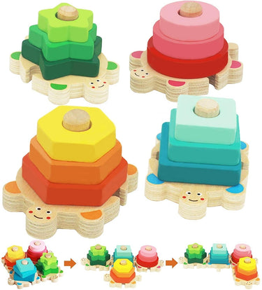 EcoToys Pilares en Forma de Tortuga de Colores | Educativo y Creativo - Juguete de Madera Educativo para Niños